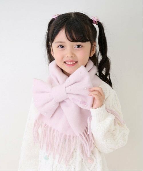 mezzo piano / メゾピアノ マフラー・ショール・スヌード・ストール | リボンモチーフ　ニットマフラー（ピンク）