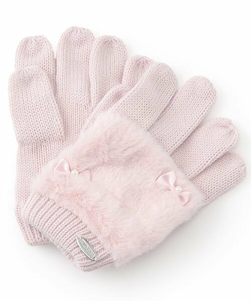 mezzo piano / メゾピアノ 手袋 | フェイクファーつき　ニット手袋（ピンク）