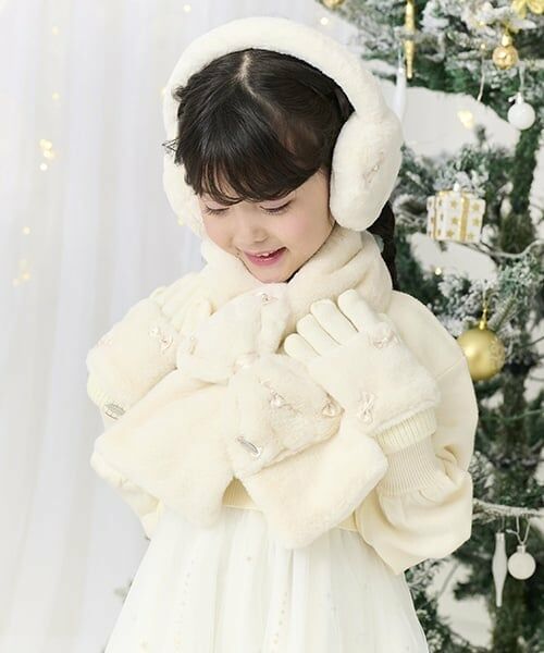 mezzo piano / メゾピアノ マフラー・ショール・スヌード・ストール | リボン　フェイクファー　マフラー（オフ ホワイト）