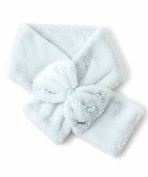 mezzo piano / メゾピアノ マフラー・ショール・スヌード・ストール | リボン　フェイクファー　マフラー（ライト ブルー）