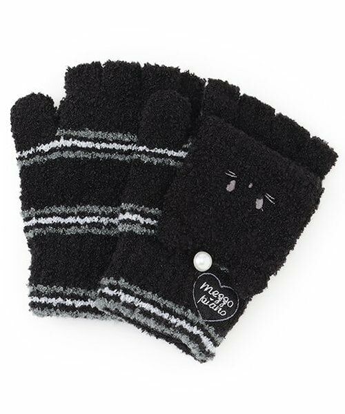 mezzo piano / メゾピアノ 手袋 | アニマルフェイス　マシュマロ手袋（黒）