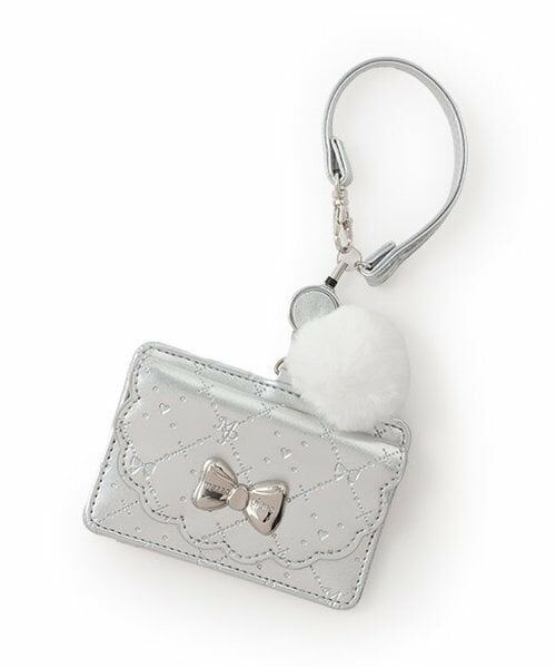 mezzo piano / メゾピアノ カードケース・名刺入れ・定期入れ | モノグラム柄型押し　パスケース　ポンポンつき（シルバー）