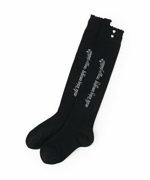 mezzo piano / メゾピアノ ソックス | ハートボタンつき　ニーハイソックス（黒）