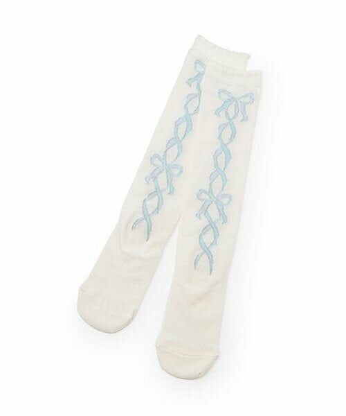 mezzo piano / メゾピアノ ソックス | レースアップリボン柄　ハイソックス（オフ ホワイト）