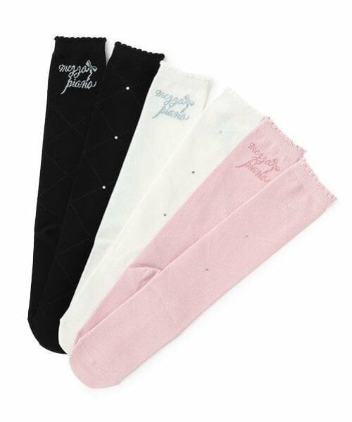 mezzo piano / メゾピアノ ソックス | ラインストーンつきダイヤ柄　ハイソックス | 詳細8