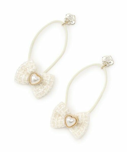 mezzo piano / メゾピアノ ヘアゴム・シュシュ | ツィードリボン　ヘアポニー2個セット（オフ ホワイト）