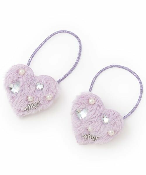 mezzo piano / メゾピアノ ヘアゴム・シュシュ | ぷっくりハート　ヘアポニー2個セット（ラベンダー）