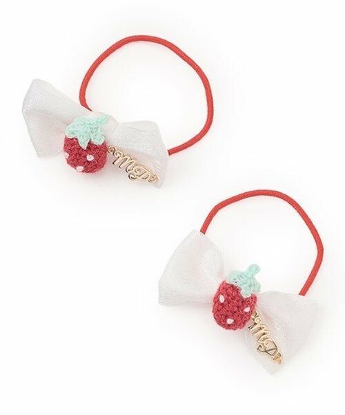 mezzo piano / メゾピアノ ヘアゴム・シュシュ | イチゴ編みモチーフ　ヘアポニー2個セット（赤）