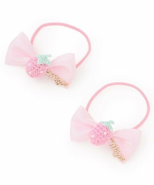 mezzo piano / メゾピアノ ヘアゴム・シュシュ | イチゴ編みモチーフ　ヘアポニー2個セット（ライト ピンク）