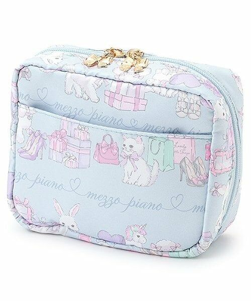 mezzo piano / メゾピアノ ポーチ | ショッピング柄　スクウェアポーチ（ライト ブルー）