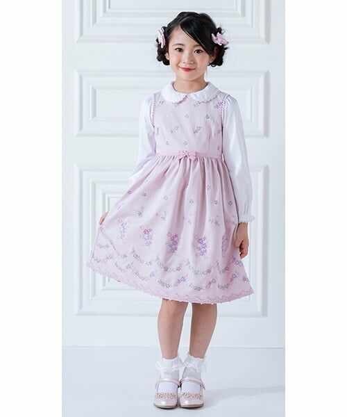 mezzo piano / メゾピアノ ドレス | 花刺しゅう　ワンピース（ライト ピンク）