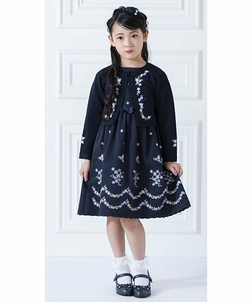 mezzo piano / メゾピアノ ドレス | 花刺しゅう　ワンピース（紺）