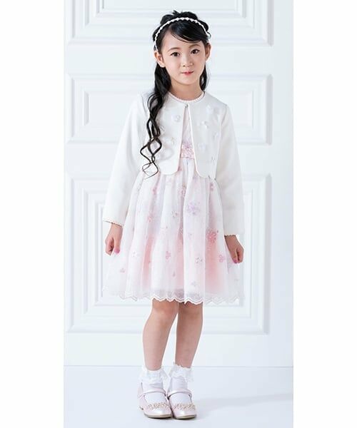 mezzo piano / メゾピアノ ドレス | 花刺繍チュールレース　ワンピース（ライト ピンク）