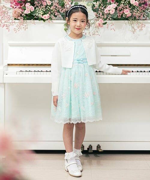 mezzo piano / メゾピアノ ドレス | 花刺繍チュールレース　ワンピース（ミント）