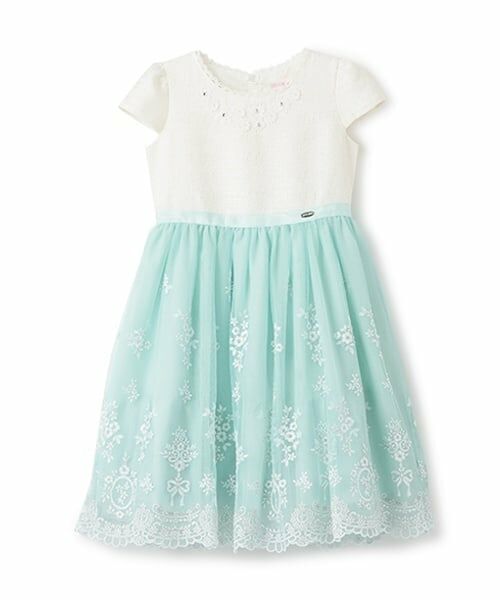 mezzo piano / メゾピアノ ドレス | ツィード×チュールレース刺繍　ドッキングワンピース | 詳細12