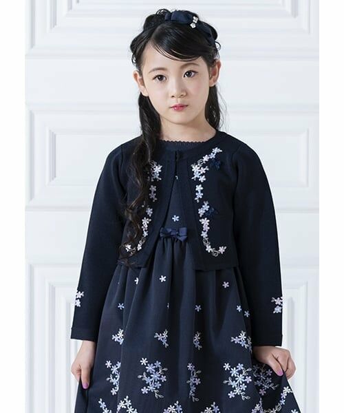 mezzo piano / メゾピアノ カーディガン・ボレロ | 花刺しゅう　ニットボレロ（紺）