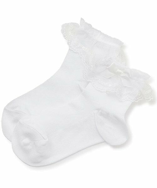 mezzo piano / メゾピアノ ソックス | ロゴレース透かし柄　ソックス（オフ ホワイト）