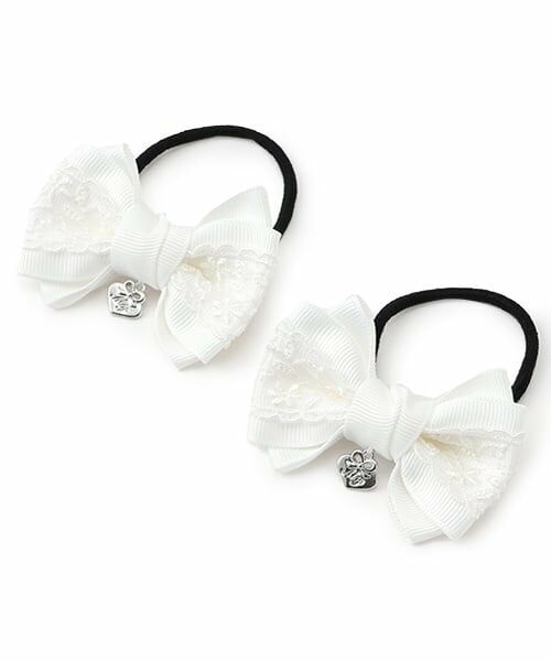 mezzo piano / メゾピアノ ヘアゴム・シュシュ | リボンレース　ヘアポニー2個セット（オフ ホワイト）