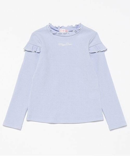 mezzo piano / メゾピアノ Tシャツ | 肩フリル　テレコ長袖Tシャツ（サックス）