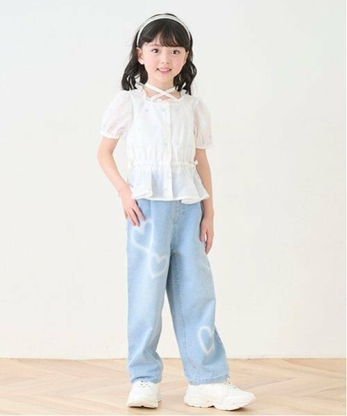 mezzo piano / メゾピアノ その他パンツ | ハートペイント デニムワイドパンツ(サックス)