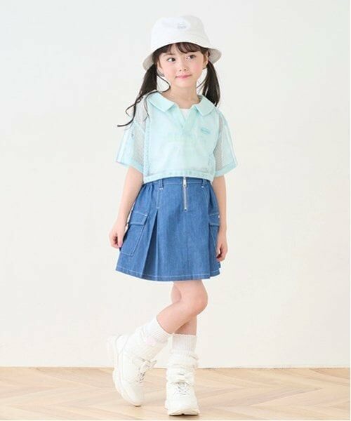 mezzo piano / メゾピアノ ショート・ハーフ・半端丈パンツ | フロントZIP　キュロットスカート（紺）