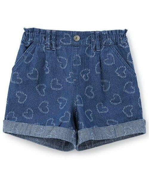 mezzo piano / メゾピアノ ショート・ハーフ・半端丈パンツ | ハート柄デニム　ショートパンツ（ブルー）