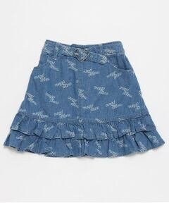 mezzo piano / メゾピアノ ミニ・ひざ丈スカート | 6032103R　ロゴプリントデニム　裾フリルスカート