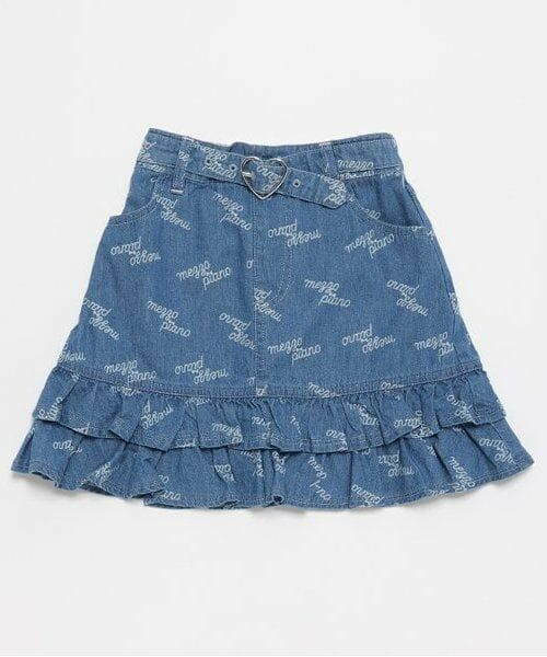 mezzo piano / メゾピアノ ミニ・ひざ丈スカート | 6032103R　ロゴプリントデニム　裾フリルスカート（ライト ブルー）