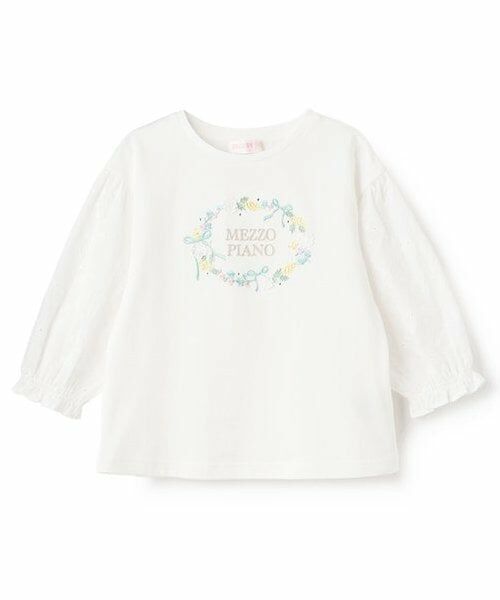 mezzo piano / メゾピアノ Tシャツ | フラワーリース　7分袖Tシャツ（オフ ホワイト）