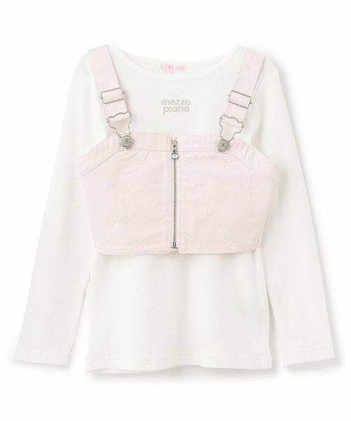 mezzo piano / メゾピアノ キャミソール・チューブトップ | リボン刺繍ビスチェ＆長袖Tシャツセット（ピンク）
