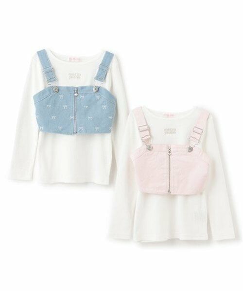 mezzo piano / メゾピアノ キャミソール・チューブトップ | リボン刺繍ビスチェ＆長袖Tシャツセット | 詳細12