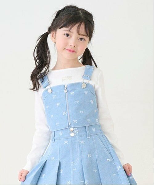 mezzo piano / メゾピアノ キャミソール・チューブトップ | リボン刺繍ビスチェ＆長袖Tシャツセット（サックス）