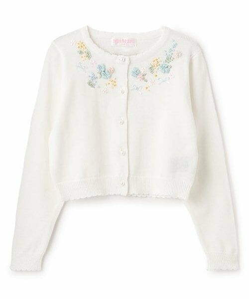mezzo piano / メゾピアノ カーディガン・ボレロ | 花リボン刺繍　ニットカーディガン（オフ ホワイト）