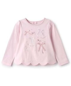 mezzo piano / メゾピアノ Tシャツ | リボンイッパイ裾スカラップ長袖Tシャツ