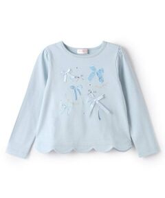 mezzo piano / メゾピアノ Tシャツ | リボンイッパイ裾スカラップ長袖Tシャツ