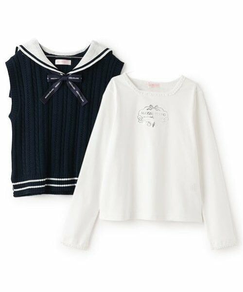 mezzo piano / メゾピアノ ニット・セーター | セーラーニットベスト＆長袖Tシャツセット | 詳細2