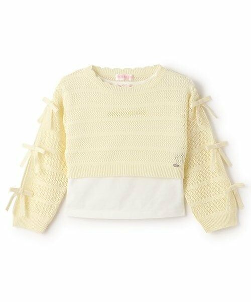 mezzo piano / メゾピアノ ニット・セーター | 透かしニット＆Tシャツセット（レモン イエロー）
