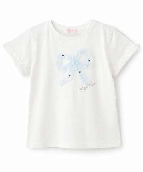 mezzo piano / メゾピアノ Tシャツ | フリルリボン　半袖Tシャツ（オフ ホワイト）