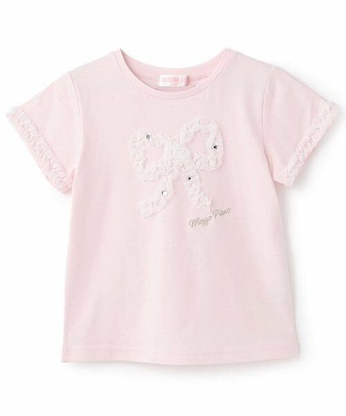mezzo piano / メゾピアノ Tシャツ | フリルリボン　半袖Tシャツ（ライト ピンク）