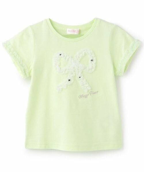 mezzo piano / メゾピアノ Tシャツ | フリルリボン　半袖Tシャツ（イエロー グリーン）