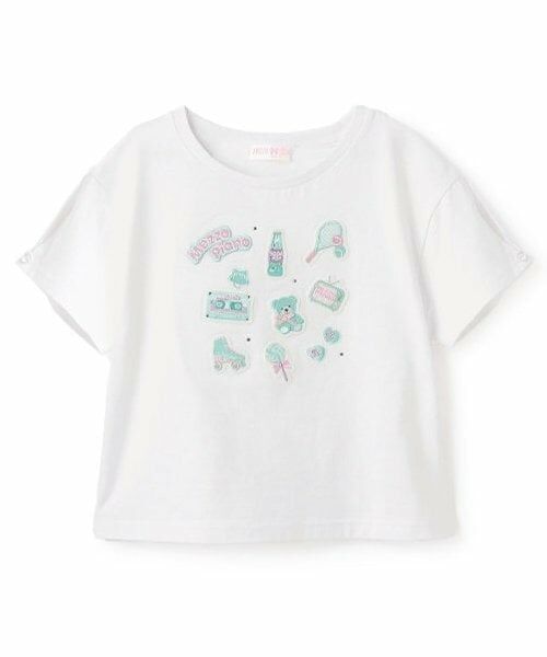 mezzo piano / メゾピアノ Tシャツ | ステッカーアップリケ　半袖Tシャツ（オフ ホワイト）