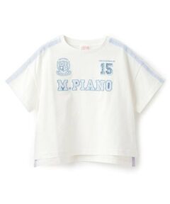 mezzo piano / メゾピアノ Tシャツ | レースロゴアップリケ　袖ラインTシャツ