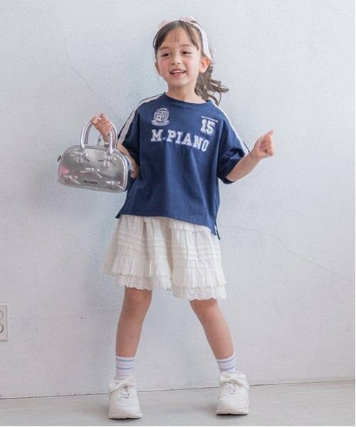 mezzo piano / メゾピアノ Tシャツ | レースロゴアップリケ　袖ラインTシャツ | 詳細3