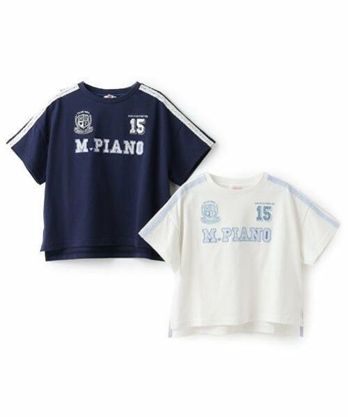 mezzo piano / メゾピアノ Tシャツ | レースロゴアップリケ　袖ラインTシャツ | 詳細4