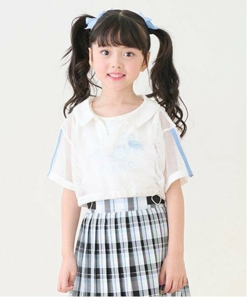 mezzo piano / メゾピアノ Tシャツ | 衿つきメッシュプルオーバー＆タンクトップセット（オフ ホワイト）