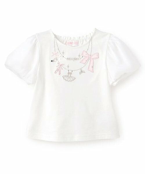 mezzo piano / メゾピアノ Tシャツ | バレエネックレス刺しゅう　Tシャツ（オフ ホワイト）