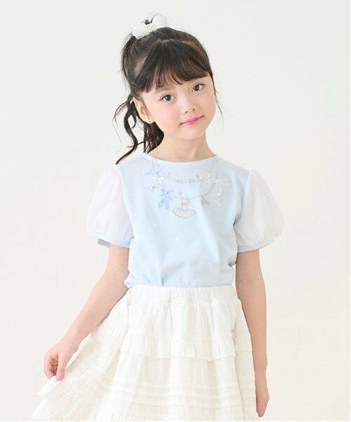 mezzo piano / メゾピアノ Tシャツ | バレエネックレス刺しゅう　Tシャツ（サックス）