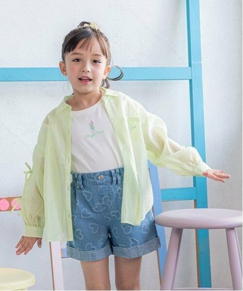 mezzo piano / メゾピアノ シャツ・ブラウス | 袖リボンシャツ＆肩開き半袖Tシャツセット（ライト グリーン）