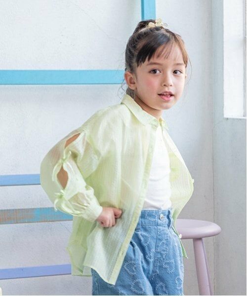 mezzo piano / メゾピアノ シャツ・ブラウス | 袖リボンシャツ＆肩開き半袖Tシャツセット | 詳細1