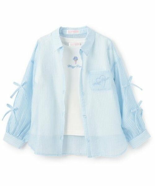 mezzo piano / メゾピアノ シャツ・ブラウス | 袖リボンシャツ＆肩開き半袖Tシャツセット | 詳細5